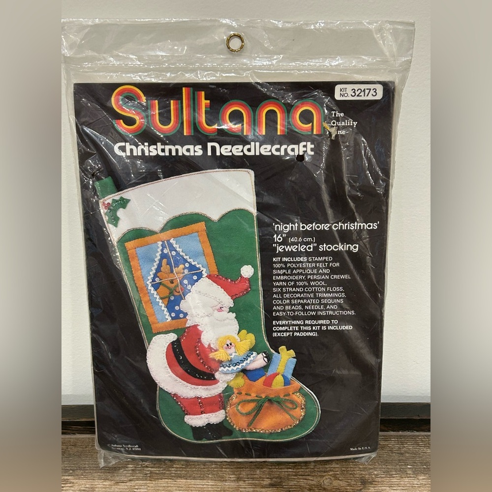 Rare Sultana Night Before Christmas #32173 Jeweled Needlecraft Stocking Kit USA